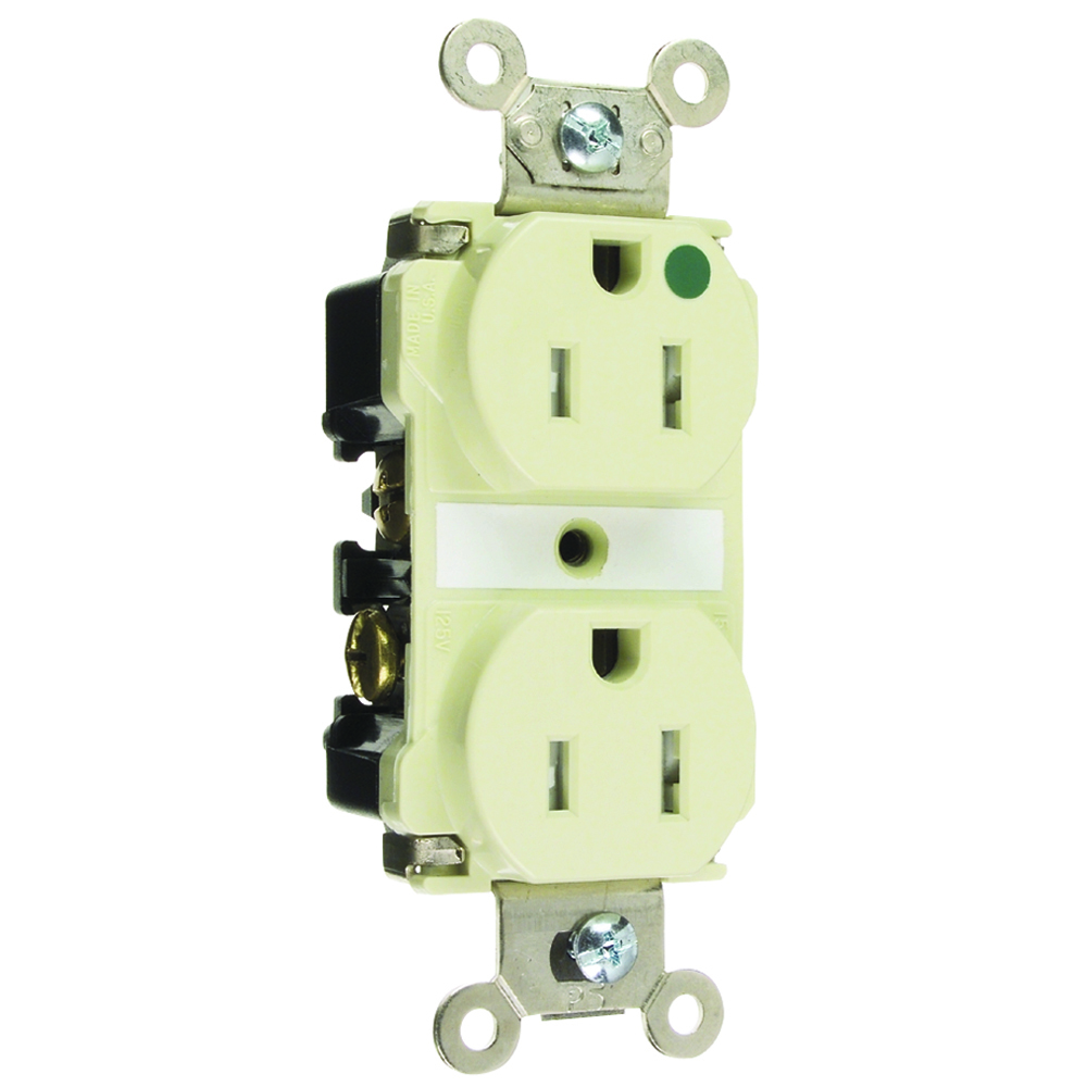 TR62HI  Receptacle, Smooth Face, Back and Side Wire, 15 Amp, 125V, Ivory