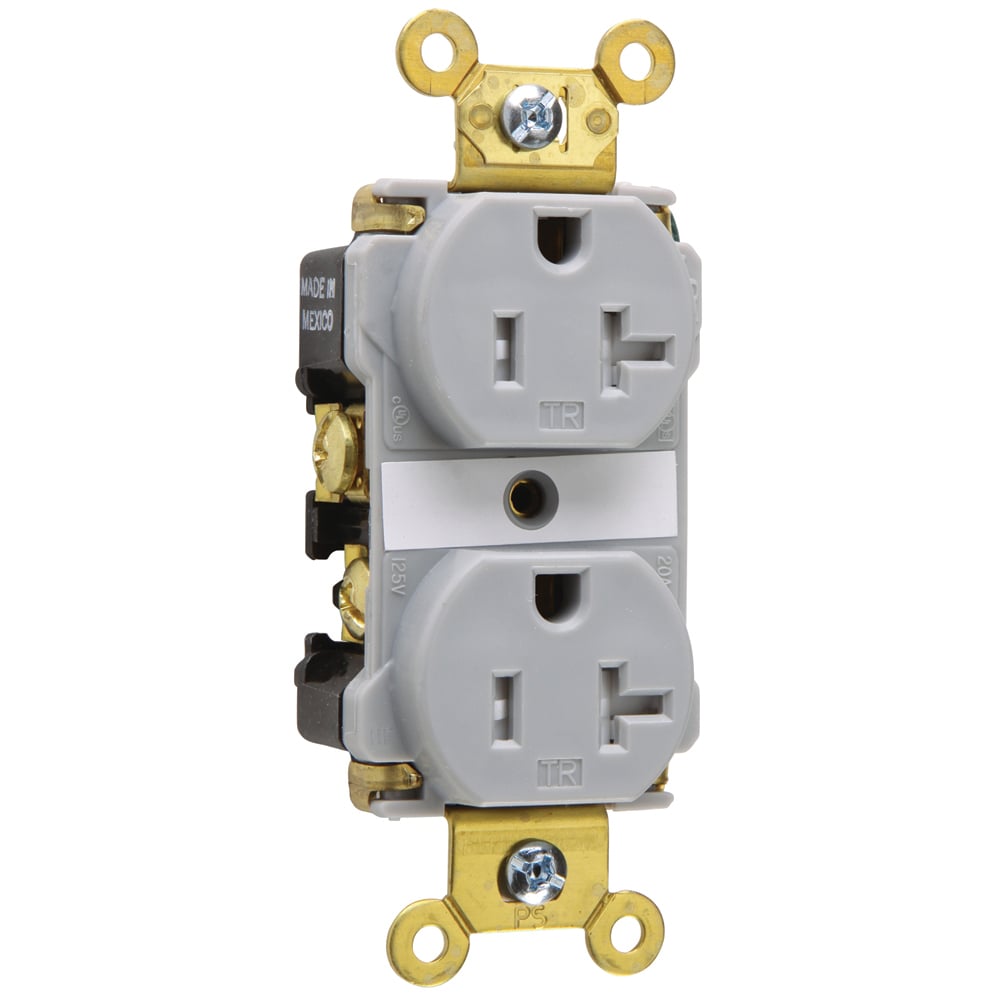 TR63GRY 20 Amp 125V Spec-Grade Duplex Receptacle, Back and Side Wire, Gray