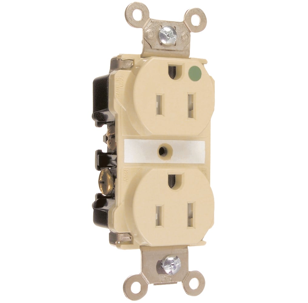 TR63HI 20 Amp 125V Hospital-Grade Duplex Receptacle, Back and Side Wire, Ivory