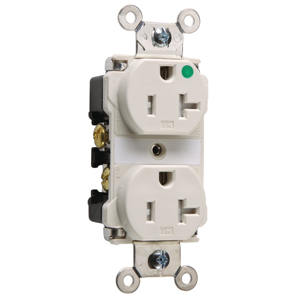 TR63HLA 20 Amp 125V Hospital-Grade Duplex Receptacle, Back and Side Wire, Ivory