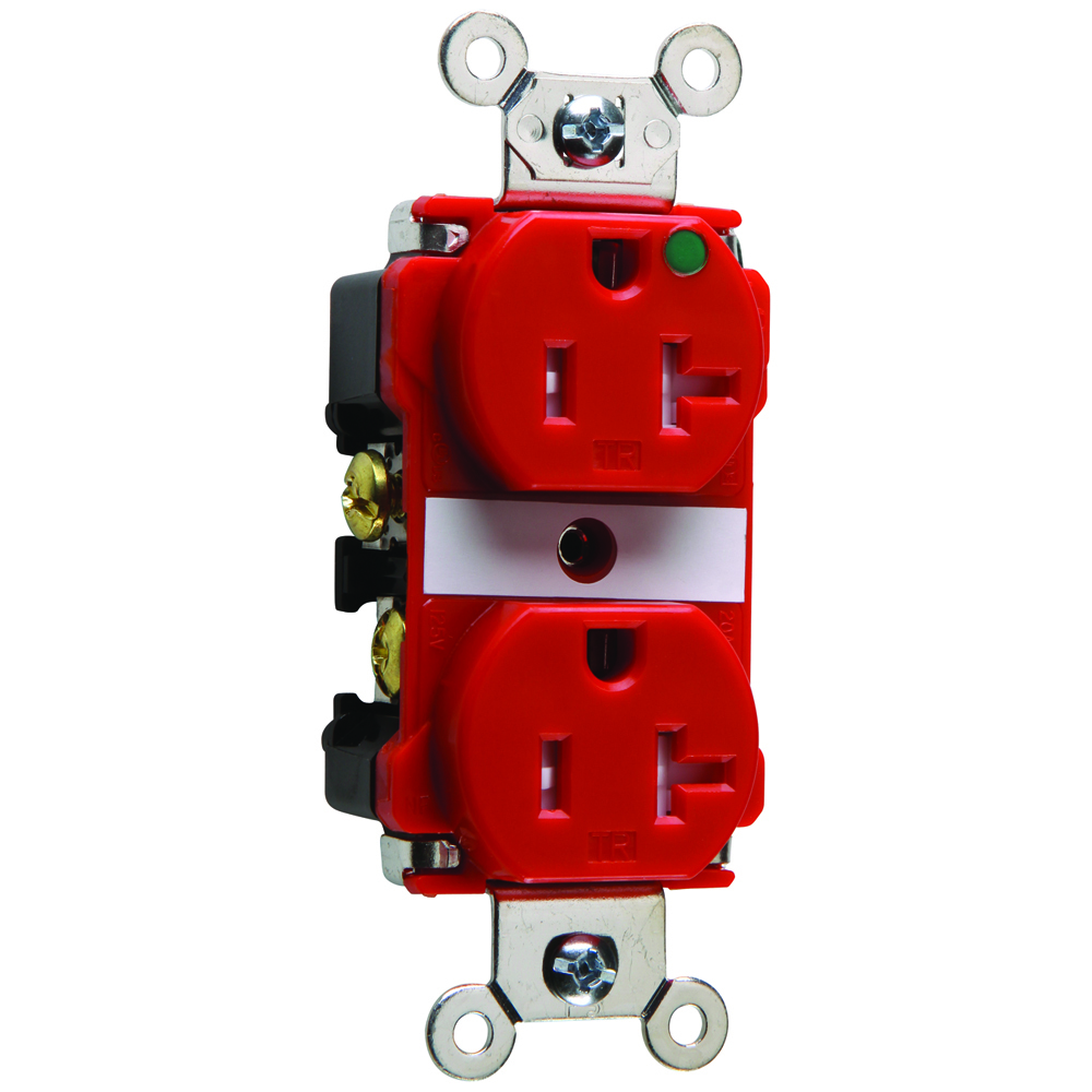 TR63HRED 20 Amp 125V Hospital-Grade Duplex Receptacle, Back and Side Wire, Red