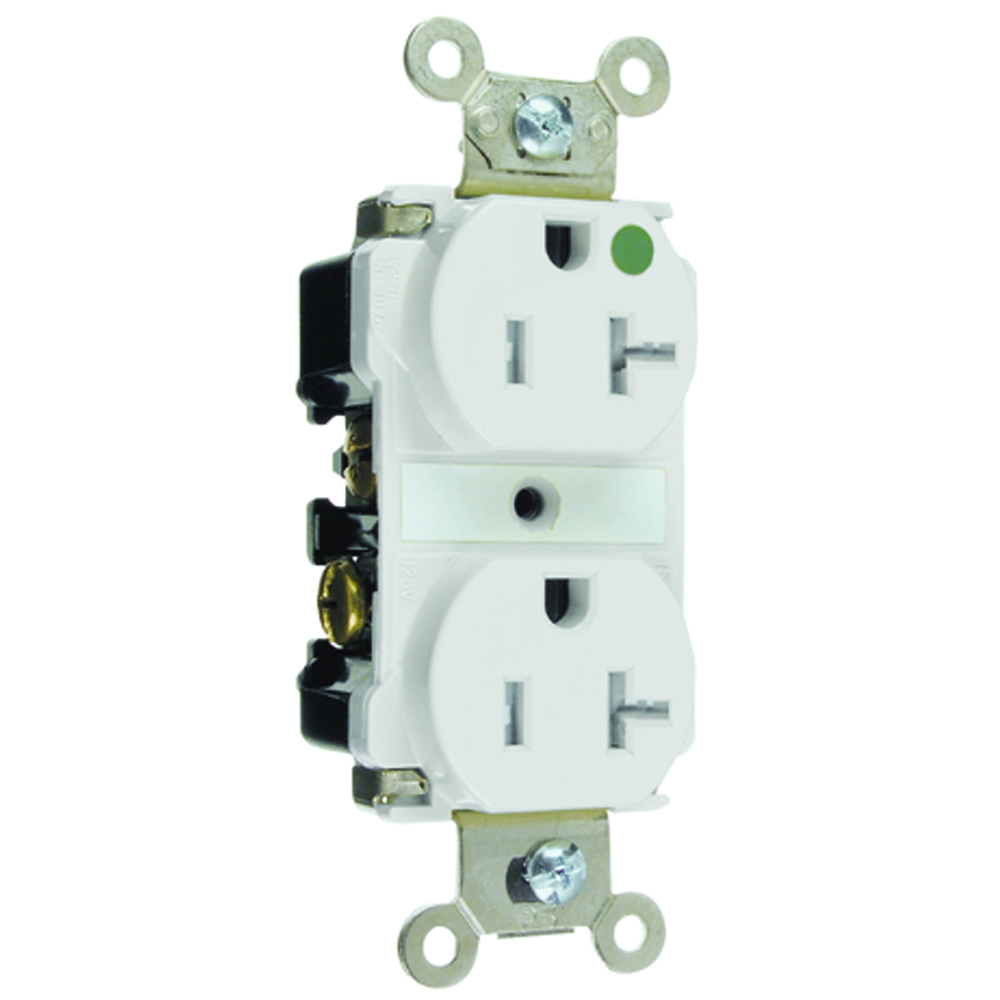 TR63HW 20 Amp 125V Hospital-Grade Duplex Receptacle, Back and Side Wire, White