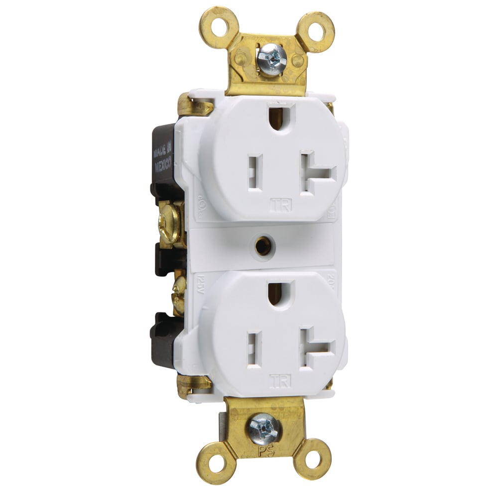 TR63W 20 Amp 125V Spec-Grade Duplex Receptacle, Back and Side Wire, White