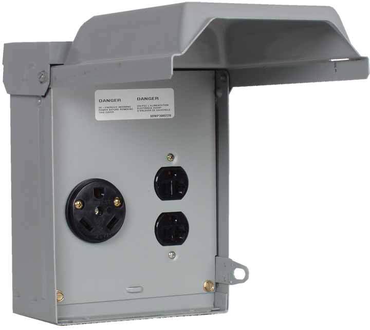 U041 Midwest GE Heavy Duty Unmetered Power Outlet Panel, 120/240 V AC, 30 A, 1 Phase , 14 to 10 AWG Wire, Surface Mount