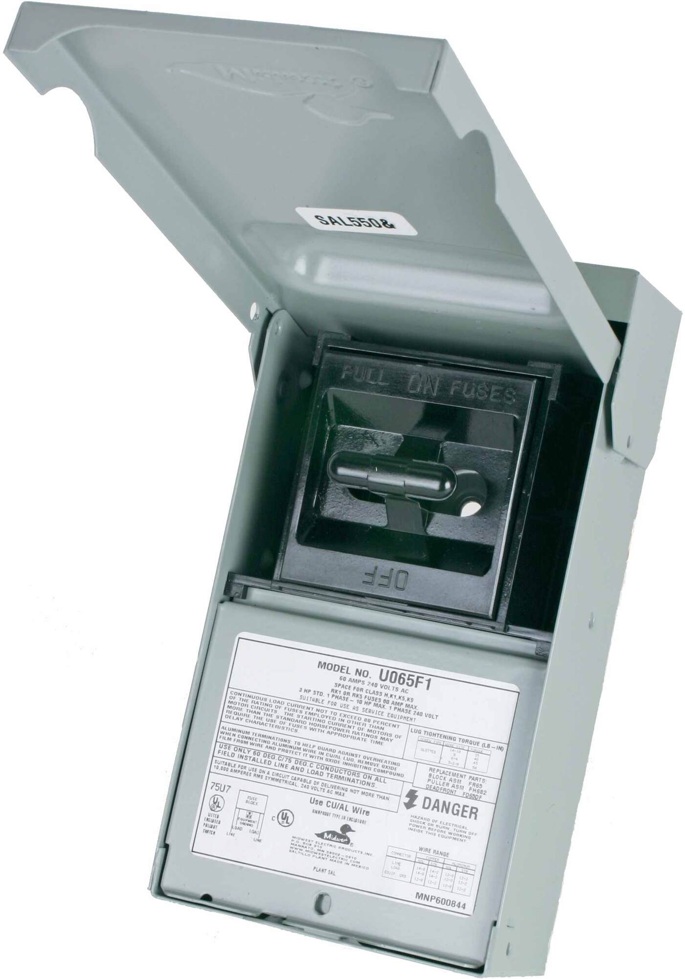 U065F1 AC Disconnect Switch, 60 Amp, 120/240V, Fusible, Pull-Out, NEMA 3R