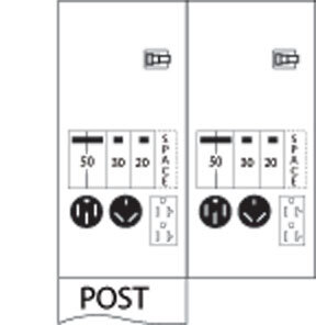 U075CB6L10 Midwest GE 2-Head Unmetered Power Pedestal, 120/240 V AC, 100 A, 1 Phase, 6 AWG to 350 kcmil Wire, NEMA 3R Enclosure