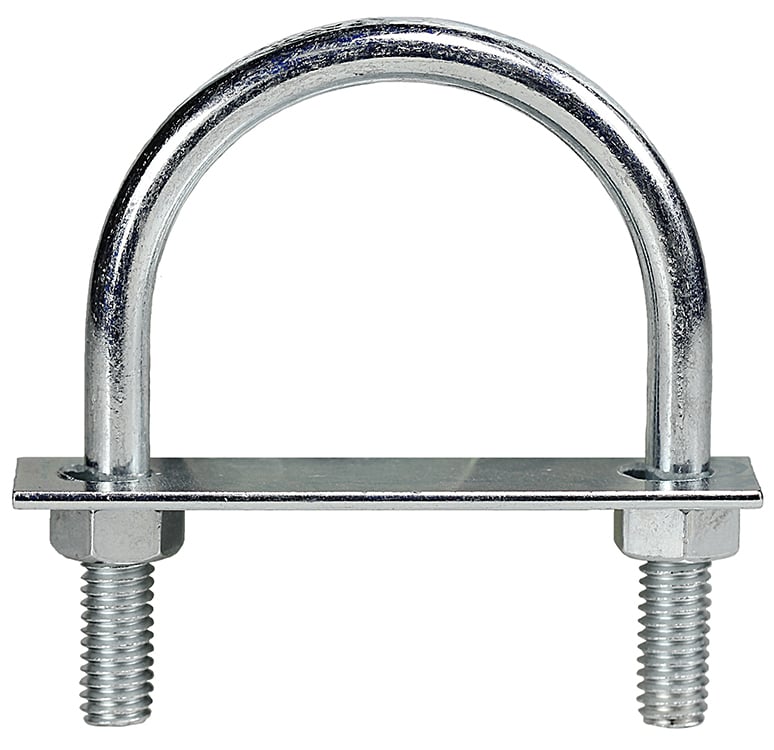 U125 U-Bolt With (2) Hex Nut and Plate, 1-1/4 in Pipe, 5/16 in, 2-11/16 in L Inside, Zinc Plated, Low Carbon Steel