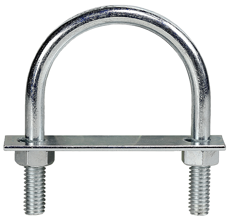 U75 U-Bolt With (2) Hex Nut and Plate, 3/4 in Pipe, 1/4 in, Zinc Plated, Low Carbon Steel