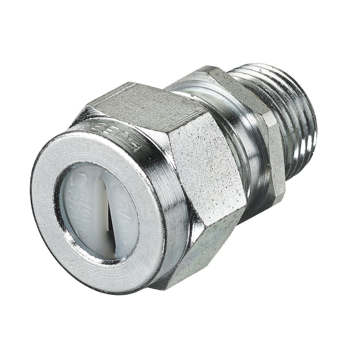 UFC0001ZP UFC Standard Underground Feeder Straight Cord Connector, 1/2 in Trade, (1) Conductors, 0.2 x 0.4 in to 0.25 x 0.55 in Cable Openings, Steel, Machined/Zinc Plated