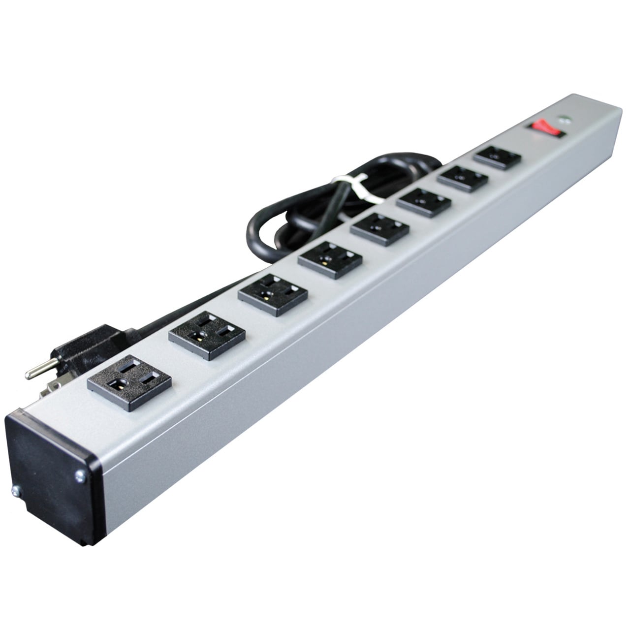 Multi-Outlet Power Strip, 125 VAC, 15 A, 8 Outlets, 6 ft Cord, 60 Hz, Snap-On, Aluminum Housing, NEMA 5-15 Plug, Single Receptacle, Gray, 24 in L x 1-3/4 in W x 1-5/8 in H