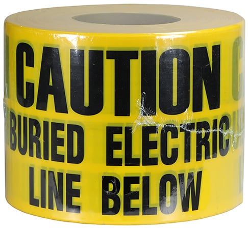 UT28D PC 5320 Non-Adhesive Underground Tape, Yellow, 1000 ft L x 6 in W, CAUTION BURIED ELECTRIC LINE BELOW Legend, Polyethylene