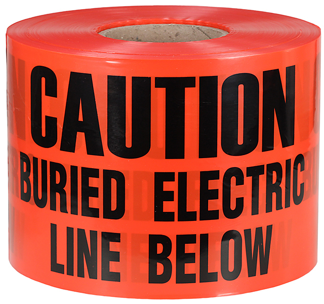 UT29D PC 5320 Non-Adhesive Underground Tape, Red, 1000 ft L x 6 in W, CAUTION BURIED ELECTRIC LINE BELOW Legend, Polyethylene