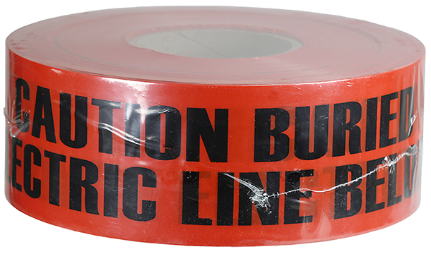 UT8D PC 5320 Non-Adhesive Underground Tape, Red, 1000 ft L x 3 in W, CAUTION BURIED ELECTRIC LINE BELOW Legend, Polyethylene