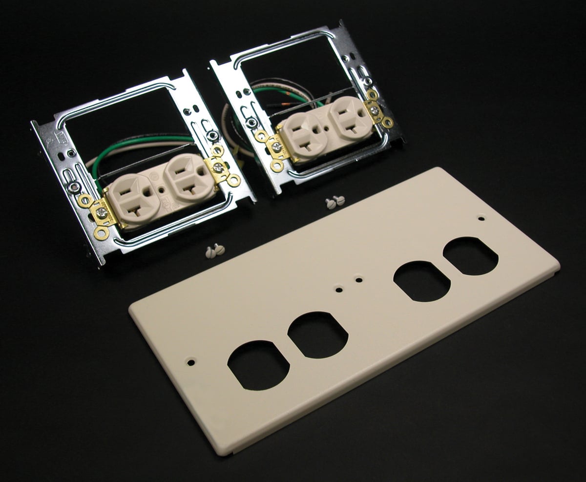 Cover Plate Type; Steel Material; 4-3/4 Inch L X 9-1/2 Inch W Size; Ivory Finish; 4000 Series Raceway Used on; (2) 20 Ampere Duplex Receptacle Configuration; 4 Gang(S); UL (Canada and Us) Approval