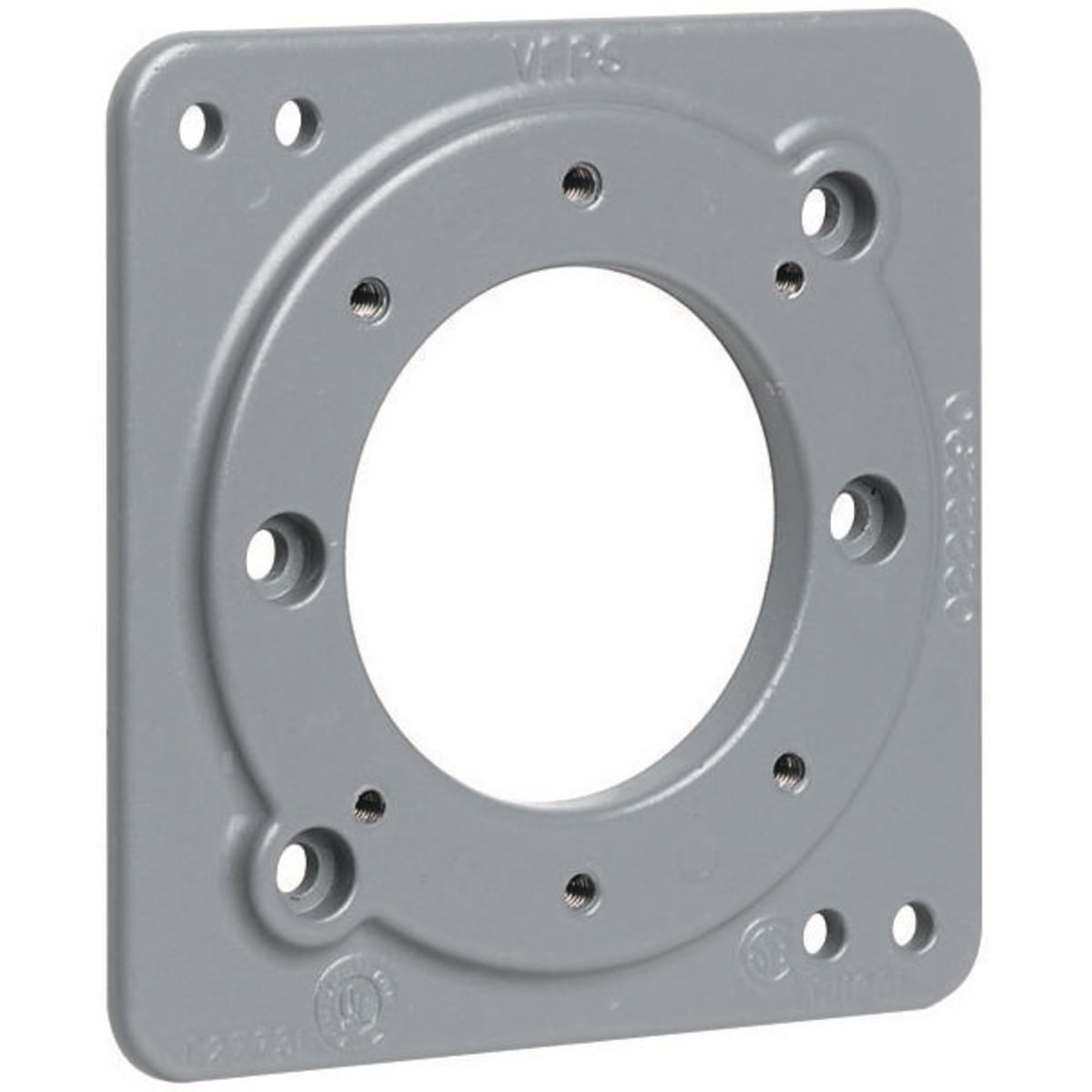 VFPS Adapter Mounting Plate, For Use With V Series Incandescent Utility Lighting Fixture, 4 in Steel Square Outlet Boxes/3-1/2 in and 4 in Octagon Boxes, Copper Free Aluminum, Gray