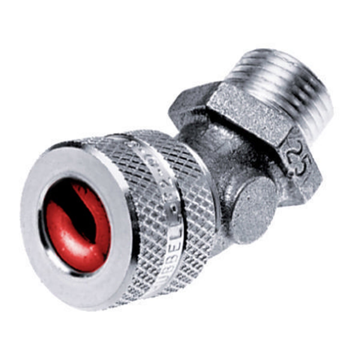 VHC1021 45 deg Form 2 Standard Metallic Cord Connector, 1/2 in Trade, 1 Conductor, 0.19 to 0.25 in Cable Openings, Aluminum, Machined