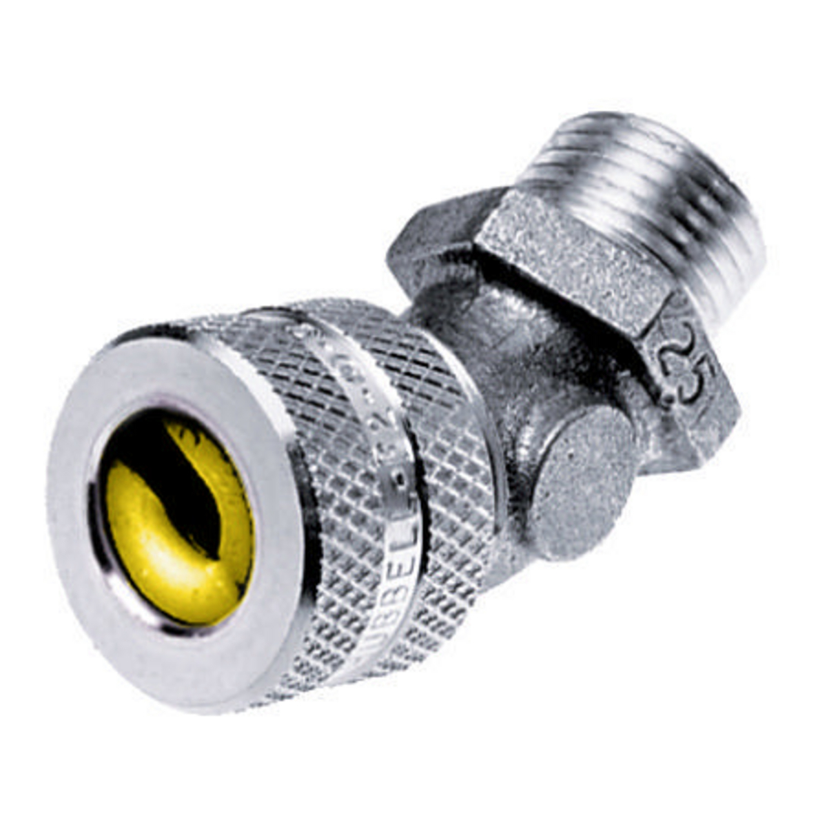 VHC1037 45 deg Form 3 Standard Metallic Cord Connector, 3/4 in Trade, 1 Conductor, 0.63 to 0.75 in Cable Openings, Aluminum, Machined