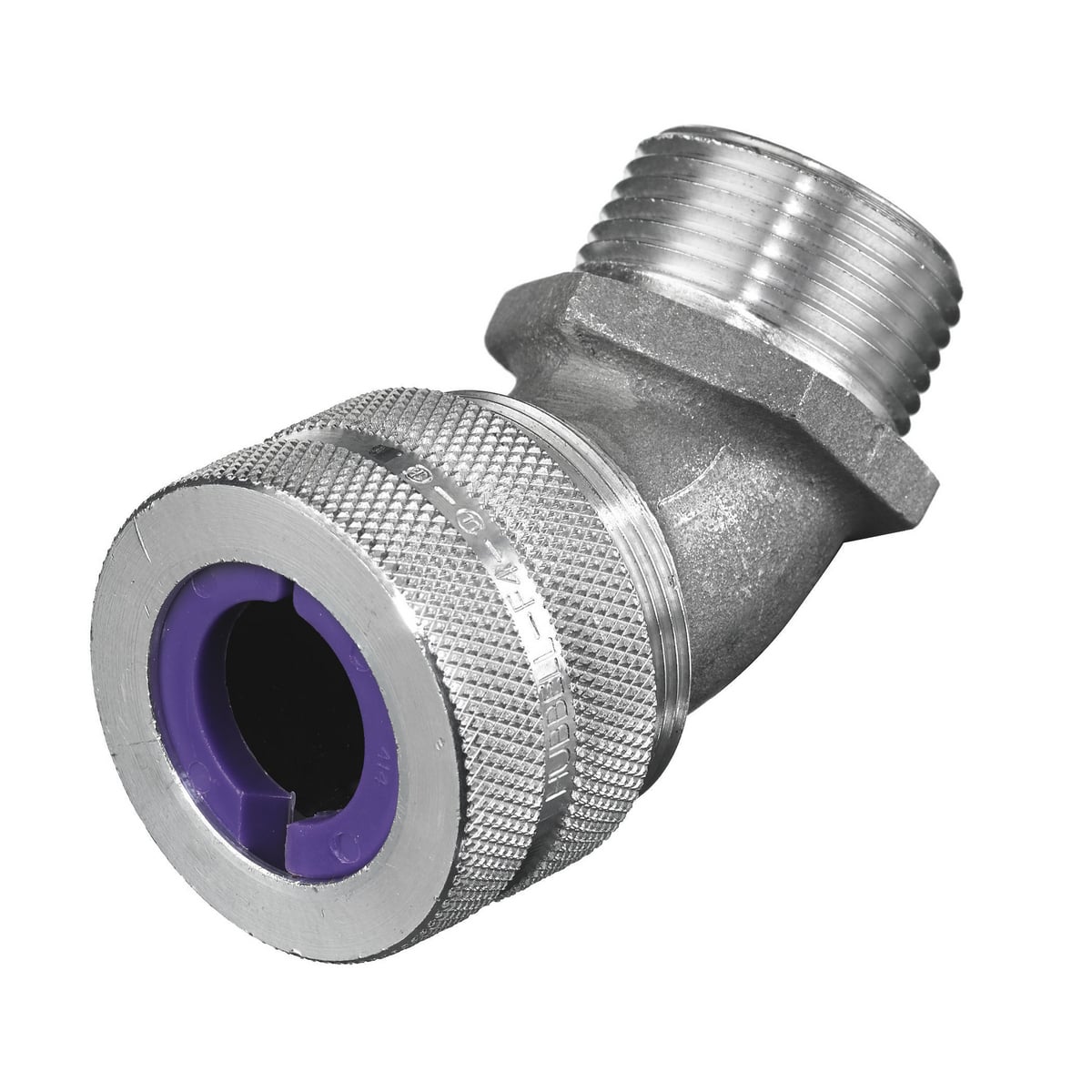 VHC1042 45 deg Form 4 Standard Metallic Cord Connector, 1 in Trade, 1 Conductor, 0.75 to 0.88 in Cable Openings, Aluminum, Machined