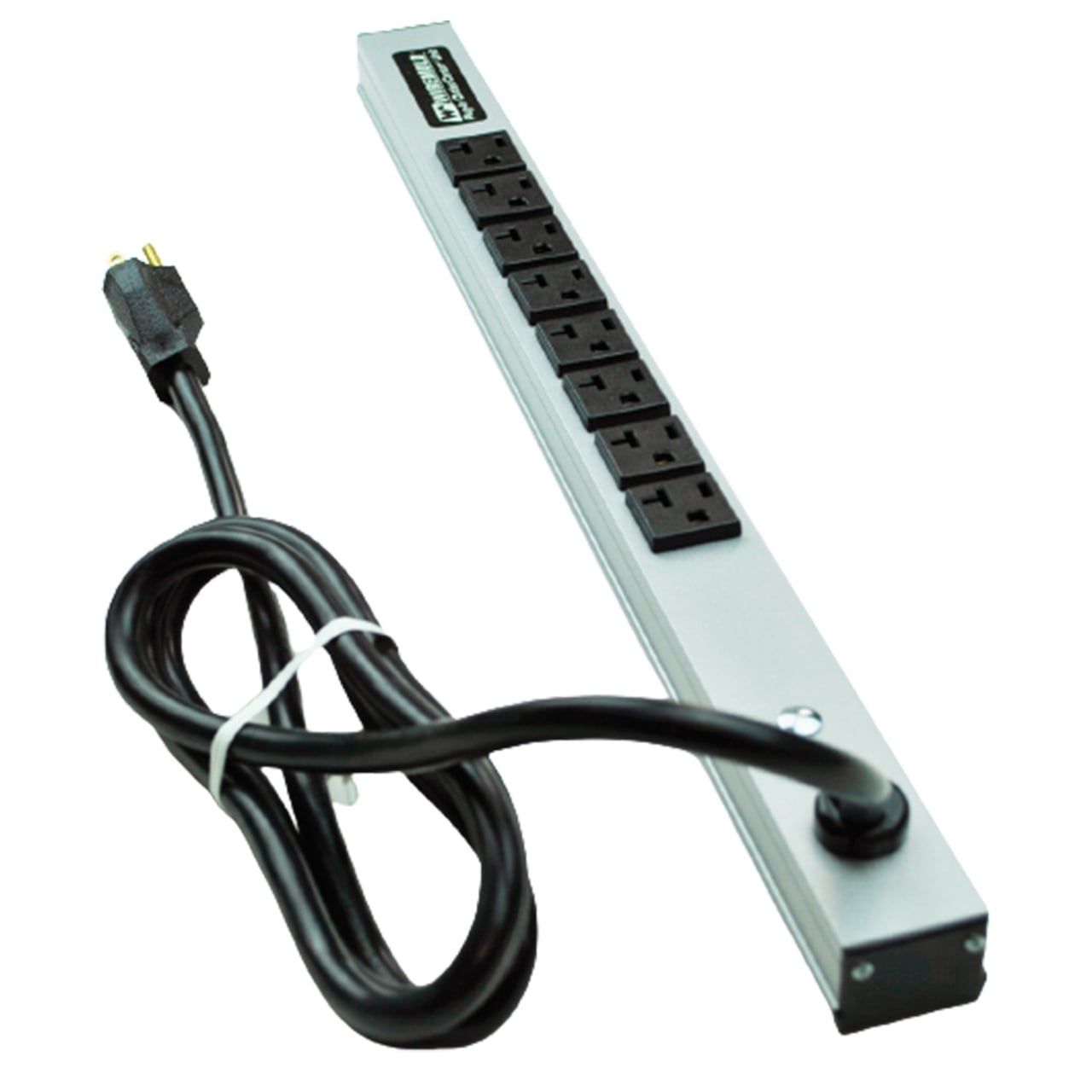 Plug-In Outlet Center Unit, Series: CabinetMATE, 120 VAC, 20 A, 8 Outlets, 15 ft Cord Length, 60 Hz Frequency, Spring Clip Mounting, Aluminum Housing Material, NEMA 5-15 Plug, NEMA 5-20R/Simplex Receptacle, 20 in L x 1-1/2 in W x 1-3/16 in H Dimensions