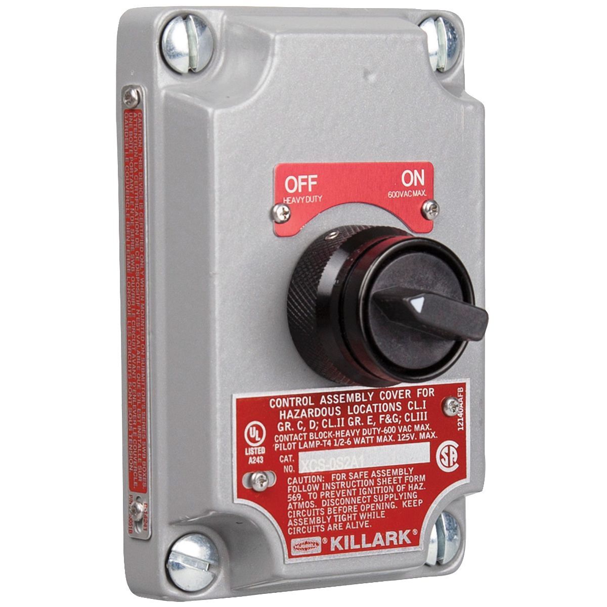 XCS-0S2A1 XCS Series 2-Position Selector Switch Cover Assembly With Device, 600 V AC, 1NO-NC Contact, 1 Operators, NEMA 7CD/9EFG NEMA Rating