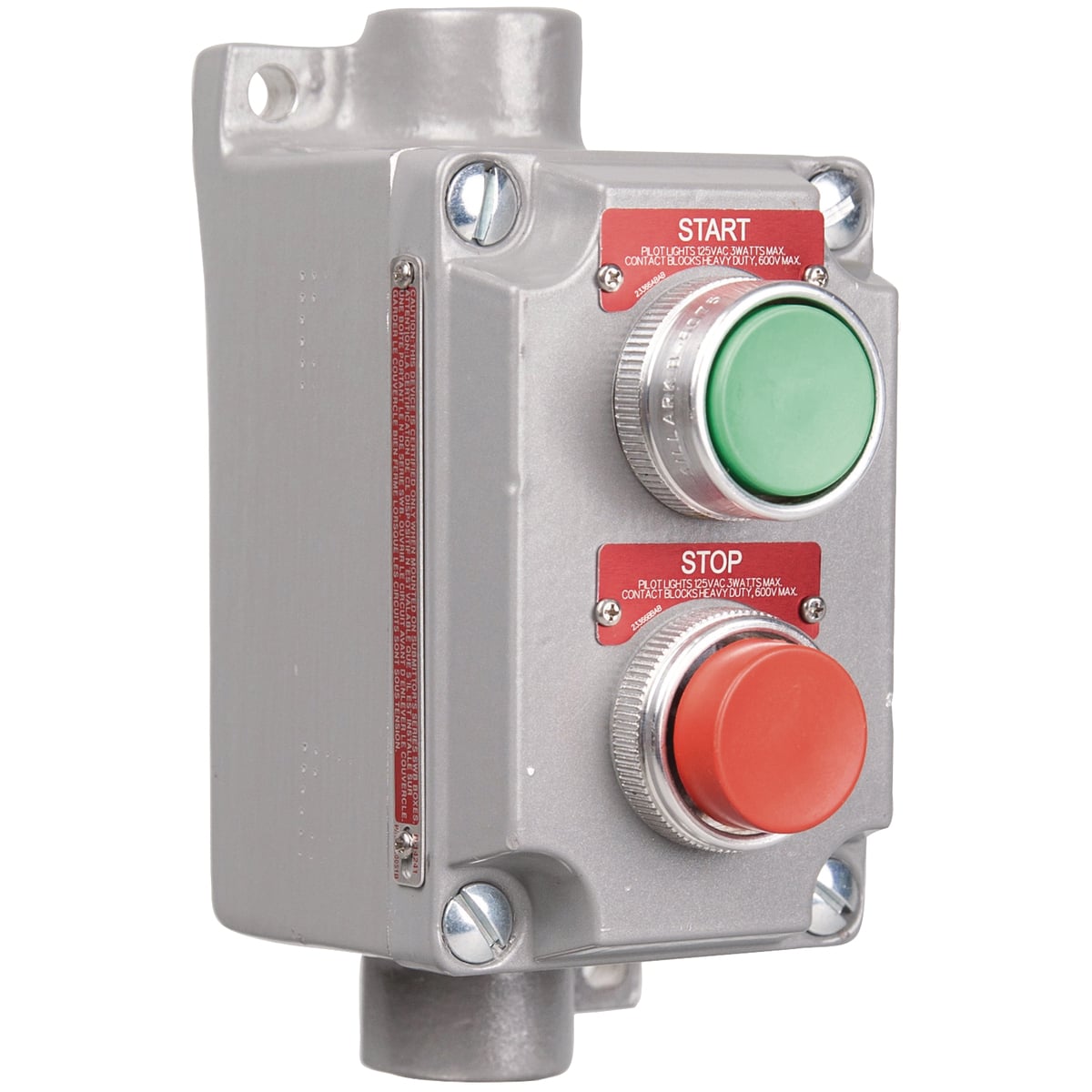 XCS-4B4 Double Feed-Through Push Button Control Station With Box, Cover, 600 V AC, 1NO-1NC Contact, 2 Operators, NEMA 7CD/9EFG NEMA Rating