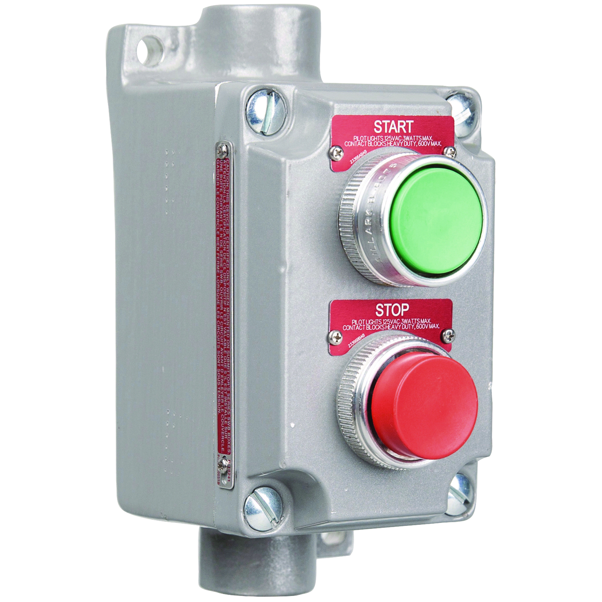 XCS-5B4-U Feed-Through Pushbutton Control Station With (2) Pushbutton, 600 V AC, 2NO-2NC Contact, 2 Operators, NEMA 7CD/9EFG NEMA Rating