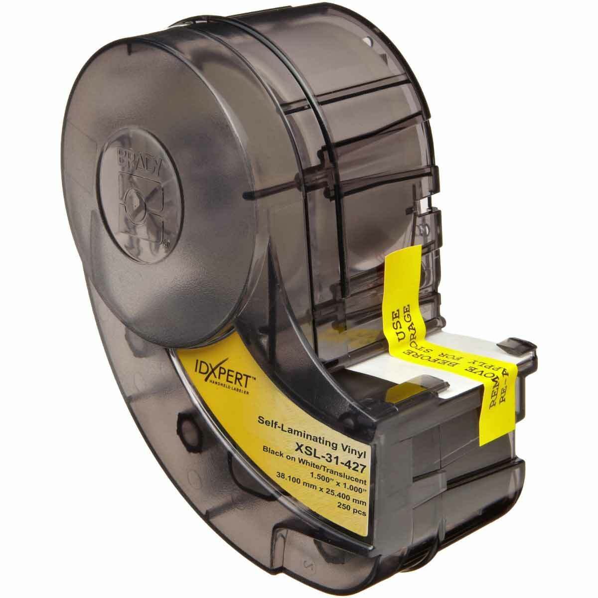 XSL-31-427 IDXpert Colored Rectangular Write-On Printer Label, 1-1/2 in L x 1 in W, Colored Write-On Area Legend, Black on Clear/White, B-427 Vinyl