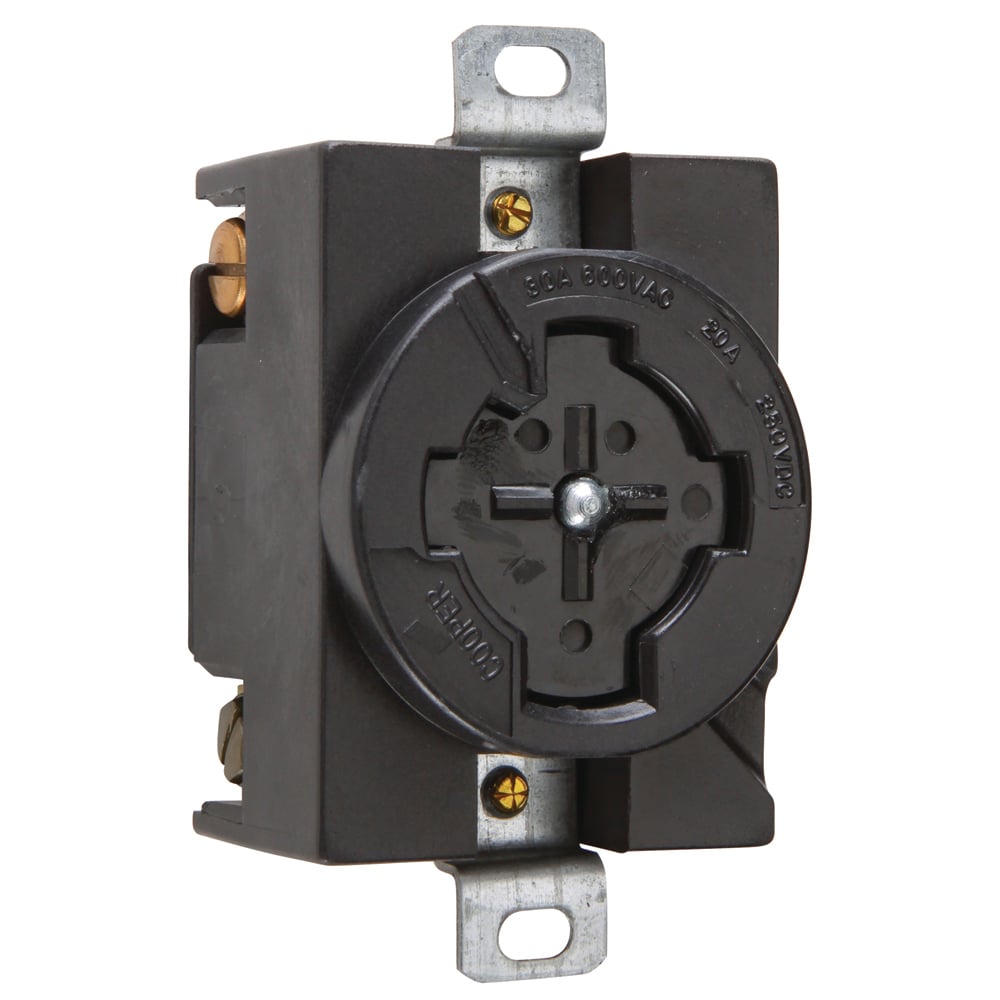 20403N Turnlok Non-Metallic Power Interrupting Receptacle, 600 VAC, 250 VDC, 20/30 A, 3 Poles, 4 Wires, Black