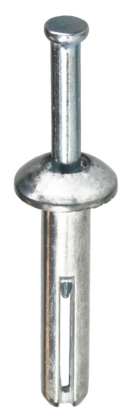 ZA75 Anchor With Steel Pin and Carbon Steel Screw Drive, 1/4 in Dia, 3/4 in OAL, Zamac Metal Body Shell, Steel Pin, Flat Head
