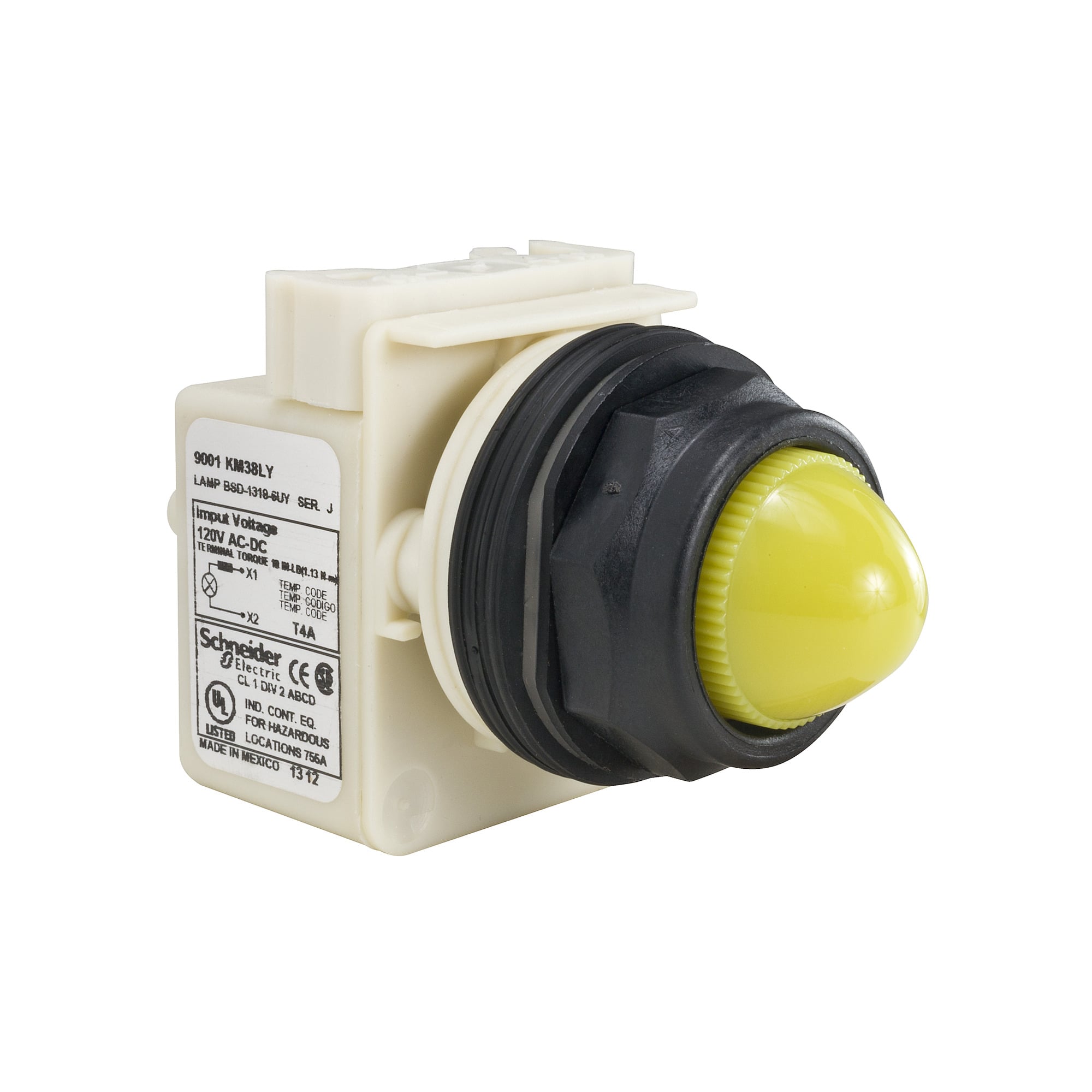 9001SKP38LYY9 Harmony Type SK Standard Pilot Light, 120 V AC/DC, 1.4 VA, Domed Lens, Panel Mount