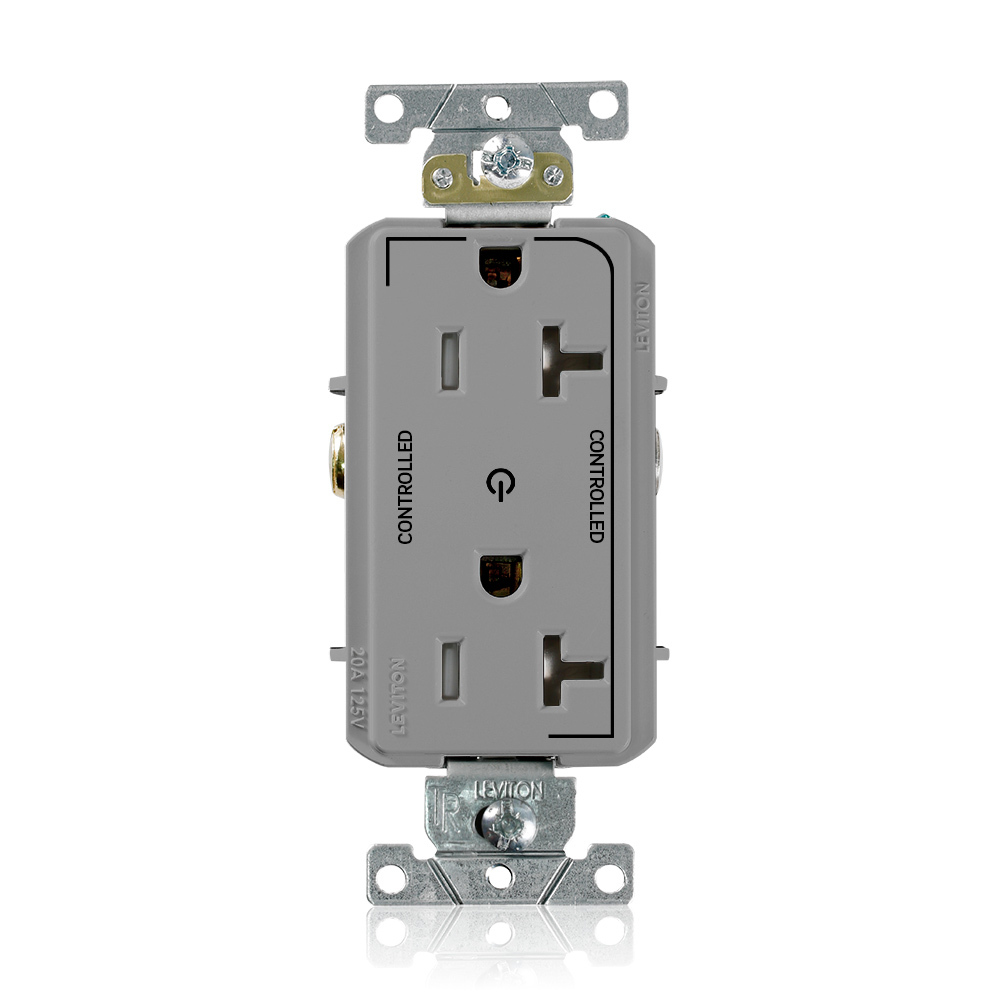 TDR20-S2G Duplex Self-Grounding Tamper Resistant Straight Blade Receptacle, 125 V AC, 20 A, 2 Poles, 3 Wires, Gray