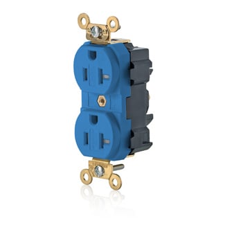M5362-SGB Lev-Lok Duplex Modular Self-Grounding Tamper Resistant Straight Blade Receptacle, 125 V AC, 20 A, 2 Poles, 3 Wires, Blue