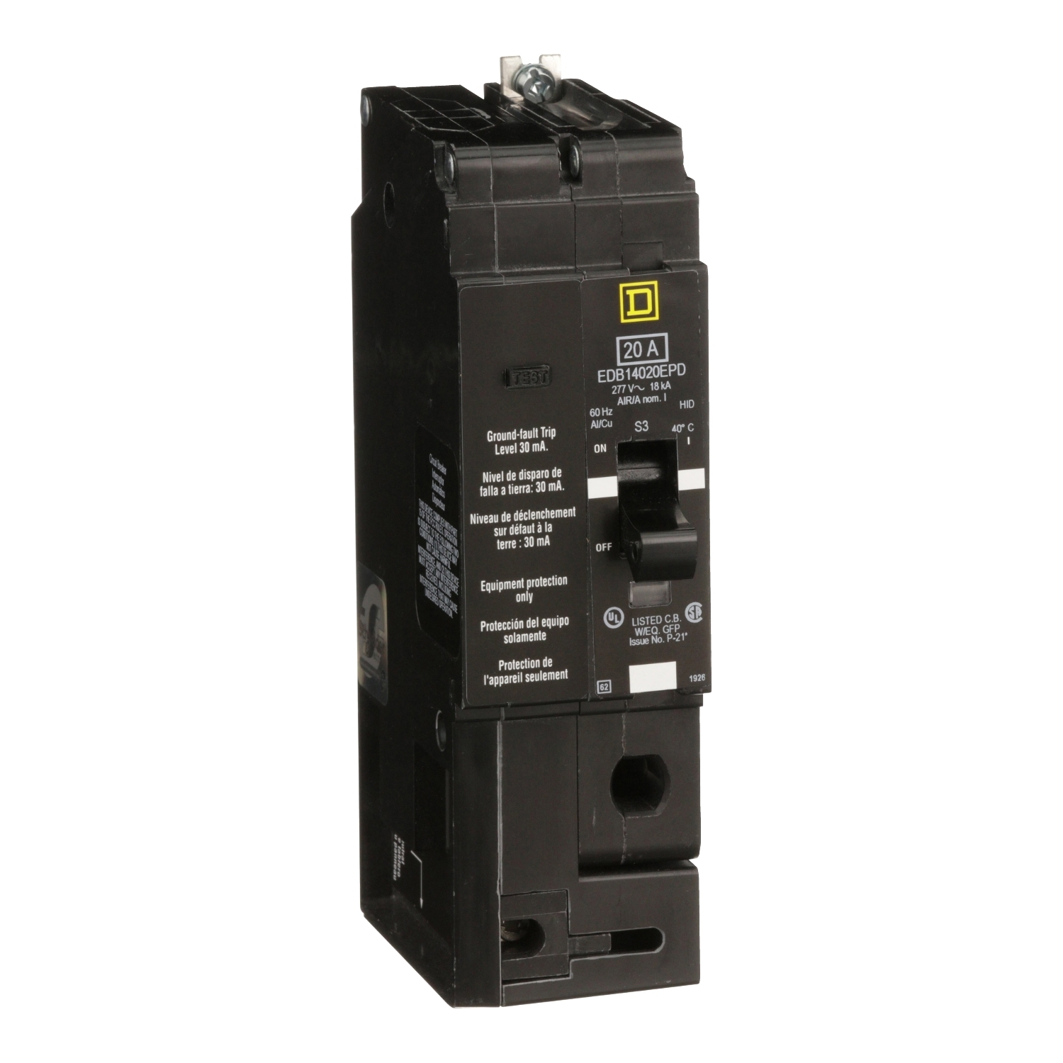 EDB14020EPD Miniature Circuit Breaker, 20 Amp, 1 Pole, 277V