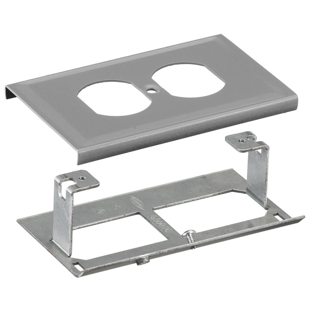 HBL3043BEGY HBL3000 Duplex Outlet Standard Receptacle Cover Plate, For Use With HBL3000 Series Metal Raceway, Rolled Steel, Gray