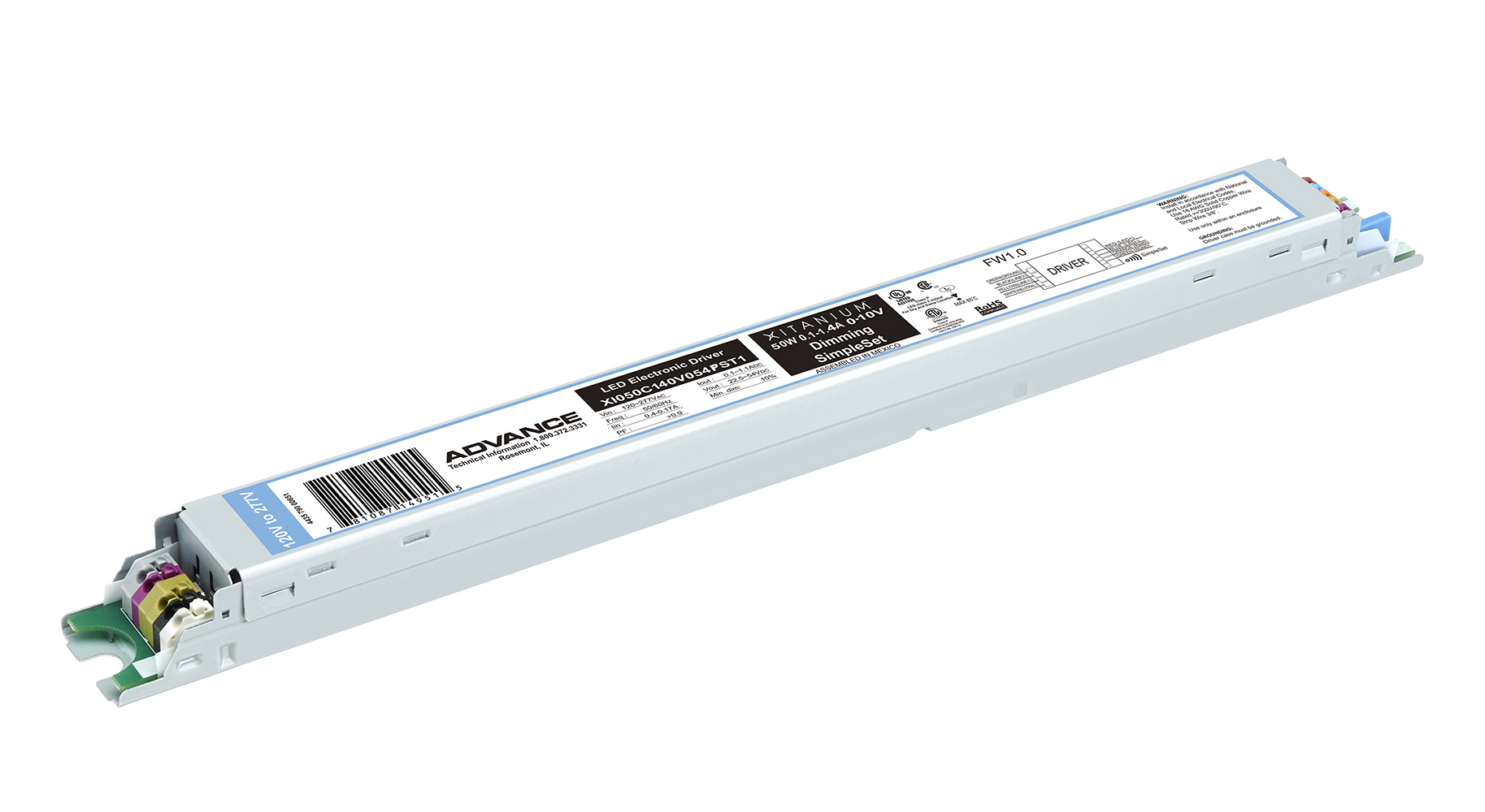 XI050C140V054BST1M Advance Xitanium LED Driver, 120 to 277 V Input, 50 W Power Rating