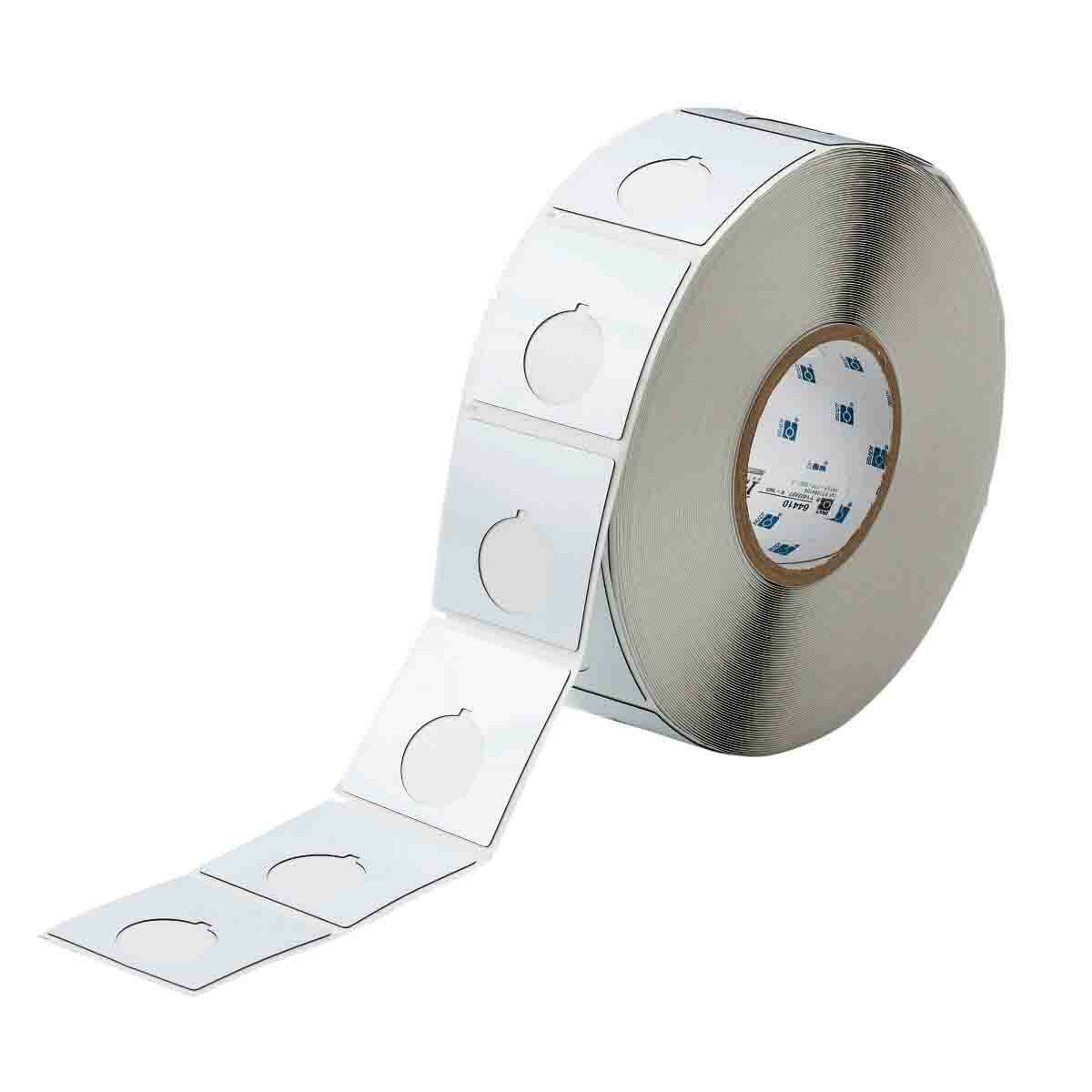 THTEP-170-593-.5 Square Raised Panel Pushbutton Label, 2.4 in L x 2.4 in W, Colored Blank Legend, White, B-593 Polyester, 500 per Roll Labels