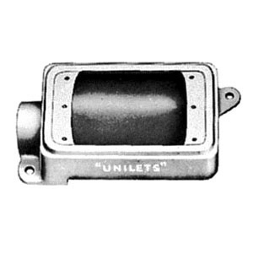 FS-1-50L Unilets Type FS Heavy Duty Shallow Device Box With Internal Ground Screw, Malleable Iron, 25 cu-in Capacity, 1 Gangs, 1 Outlets, 1 Knockouts, 6.06 in H x 2.81 in W x 2 in D