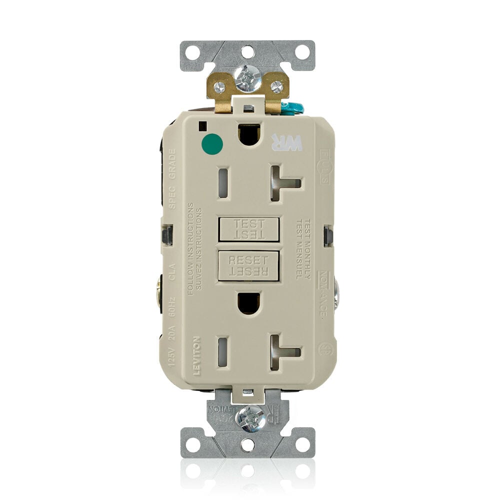 GFWT2-HGI SmartlockPro Slim Duplex Feed Through Self-Test Tamper/Weather Resistant GFCI Receptacle, 125 V AC, 20 A, 2 Poles, 3 Wires, Ivory