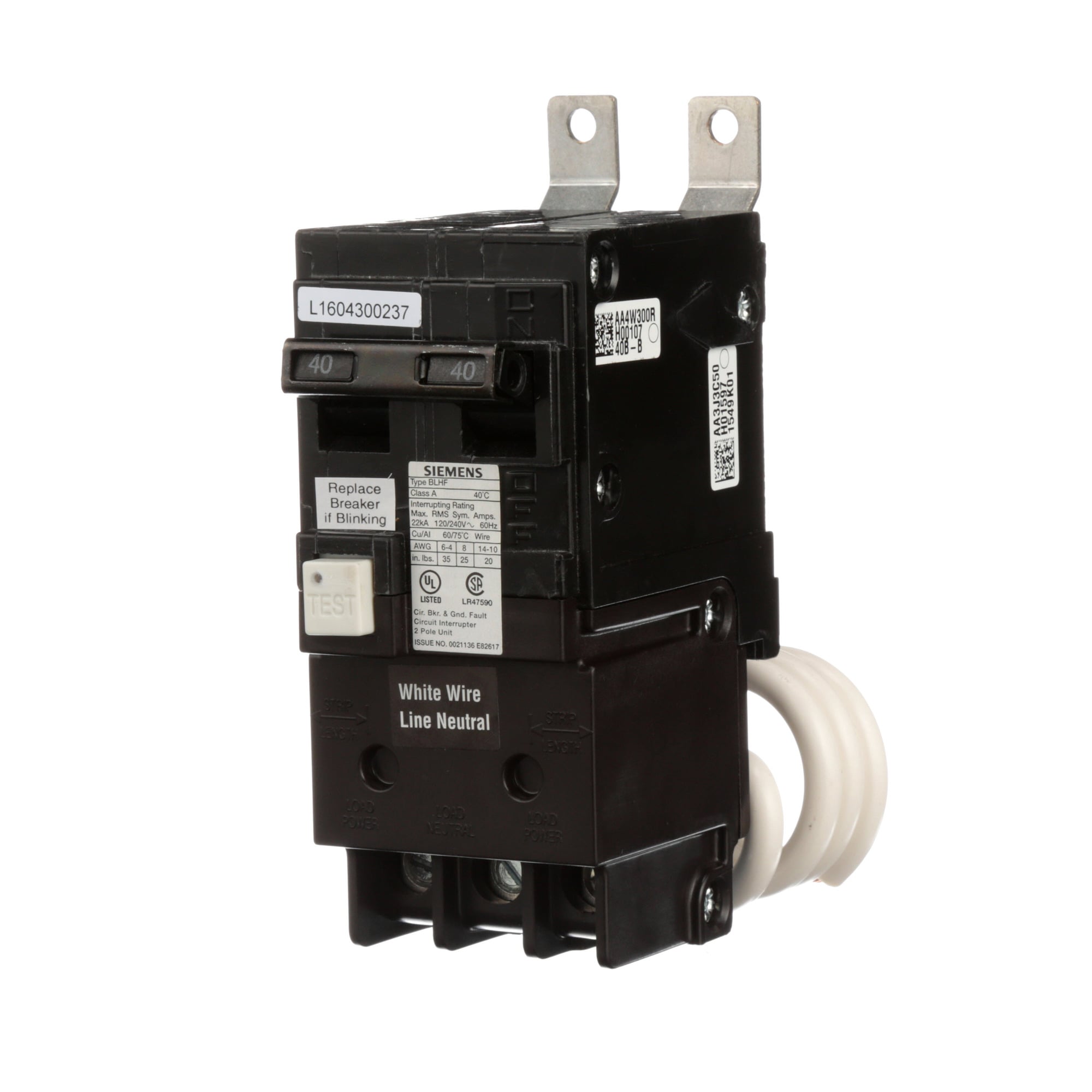 BF240AH SpeedFax GFCI Molded Case Circuit Breaker, 120/240 V AC, 40 A, 22 kA Interrupt, 2 Poles, Thermal Magnetic Trip