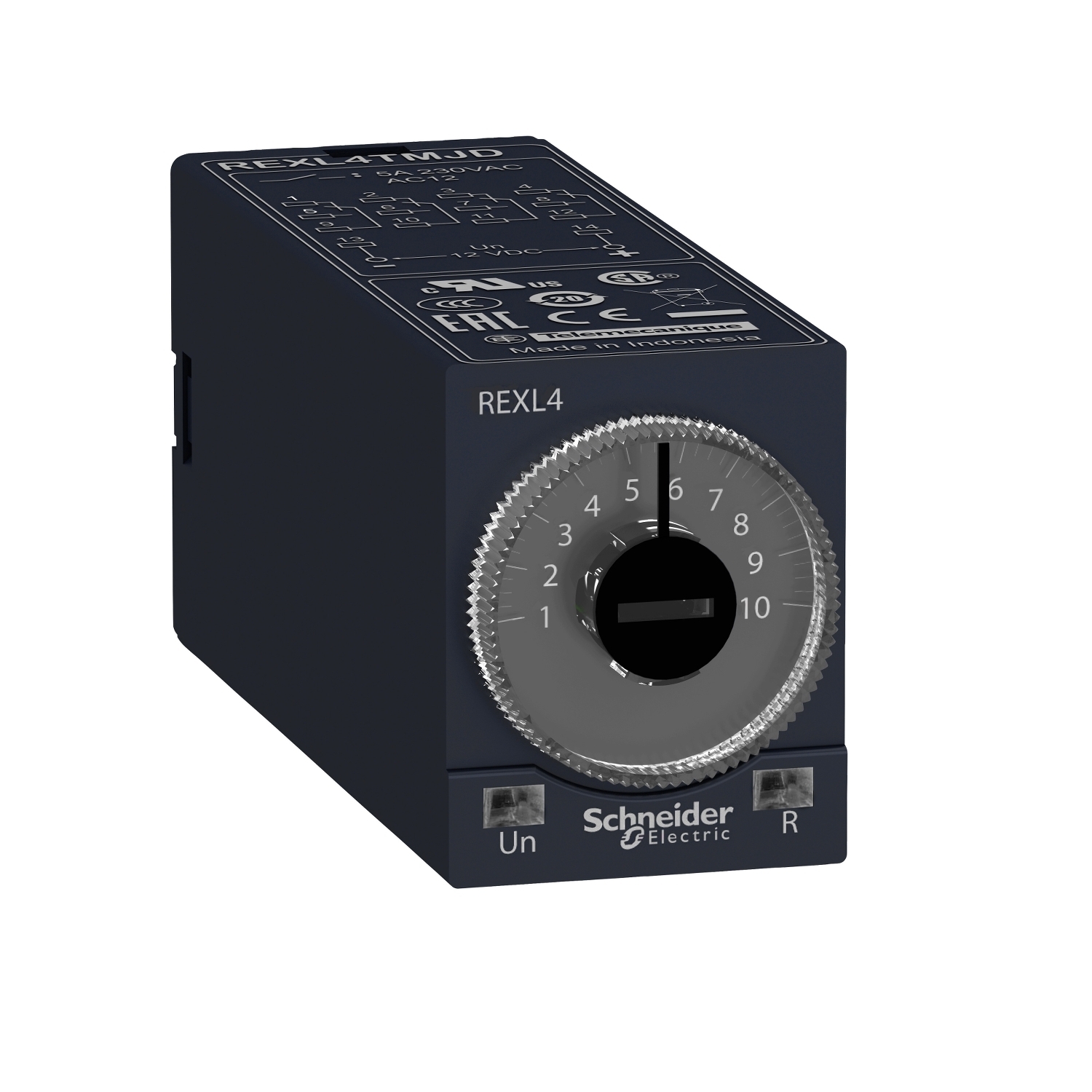 REXL4TMBD Zelio Type A Miniature Modular Timing Relay, 0.1 s to 100 hr Setting, 250 V DC, 4CO 4 Form C 4PDT Contact