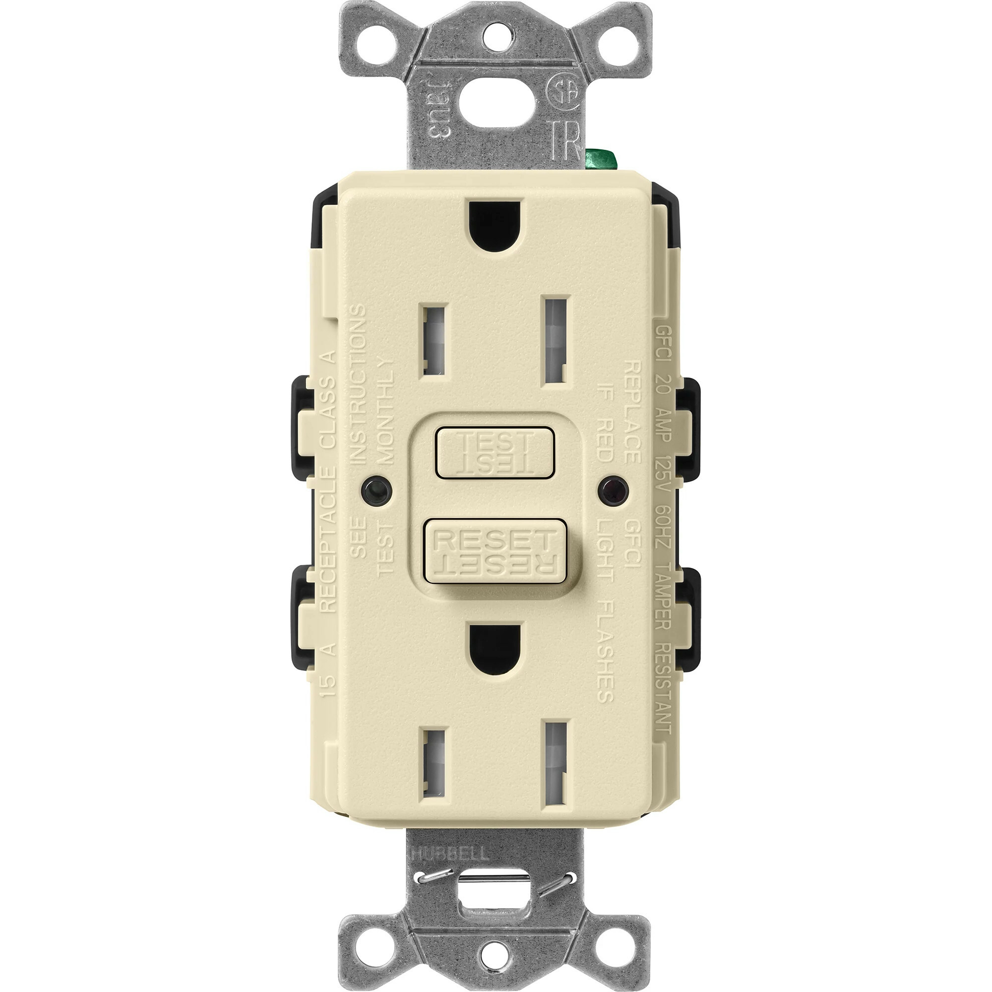 SCR-15-GFST-SD Claro Tamper-Resistant GFCI Duplex Receptacle, Decorator-Style Outlet, 15 Amp, Self-Testing, Satin, Sand