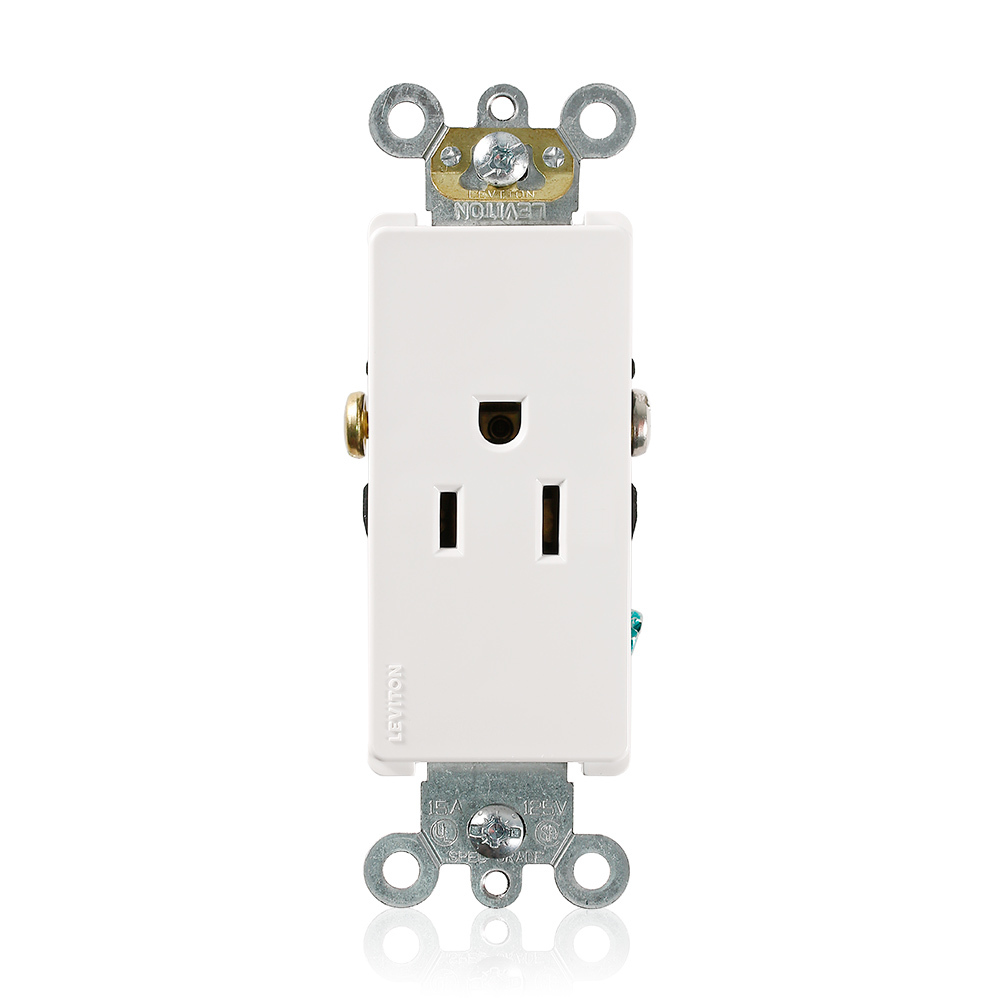 16241-W 1-Phase Heavy Duty Self-Grounding Single Straight Blade Receptacle, 125 V AC, 15 A, 2 Poles, 3 Wires, White