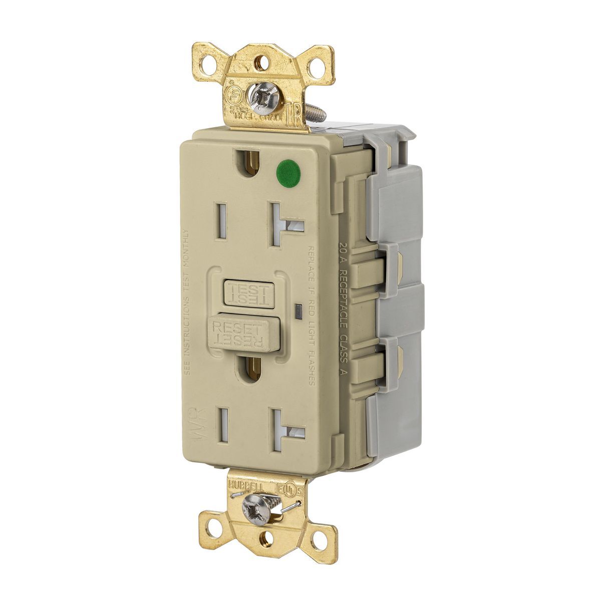 SNAPGFTW83I Heavy Duty GFCI Receptacle, 125 V AC, 20 A, 2 Poles, 3 Wires, Ivory