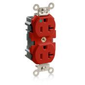 MT830-R Lev-Lok 1-Phase Duplex Heavy Duty Self-Grounding Tamper-Resistant Straight Blade Receptacle, 125 V AC, 20 A, 2 Poles, 3 Wires, Red