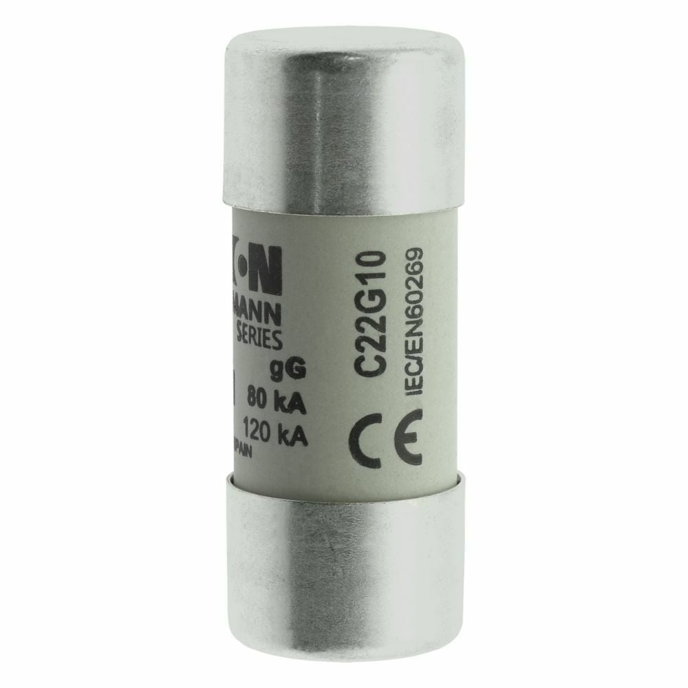C22G10 Cylindrical Low Voltage Non-Indicating Fuse Link, 690 V, 10 A, For Use With CH22 Series Fuse Holder, JM70100 Series Modular Fuse Block, Class C gG/gL Fuse, Ceramic