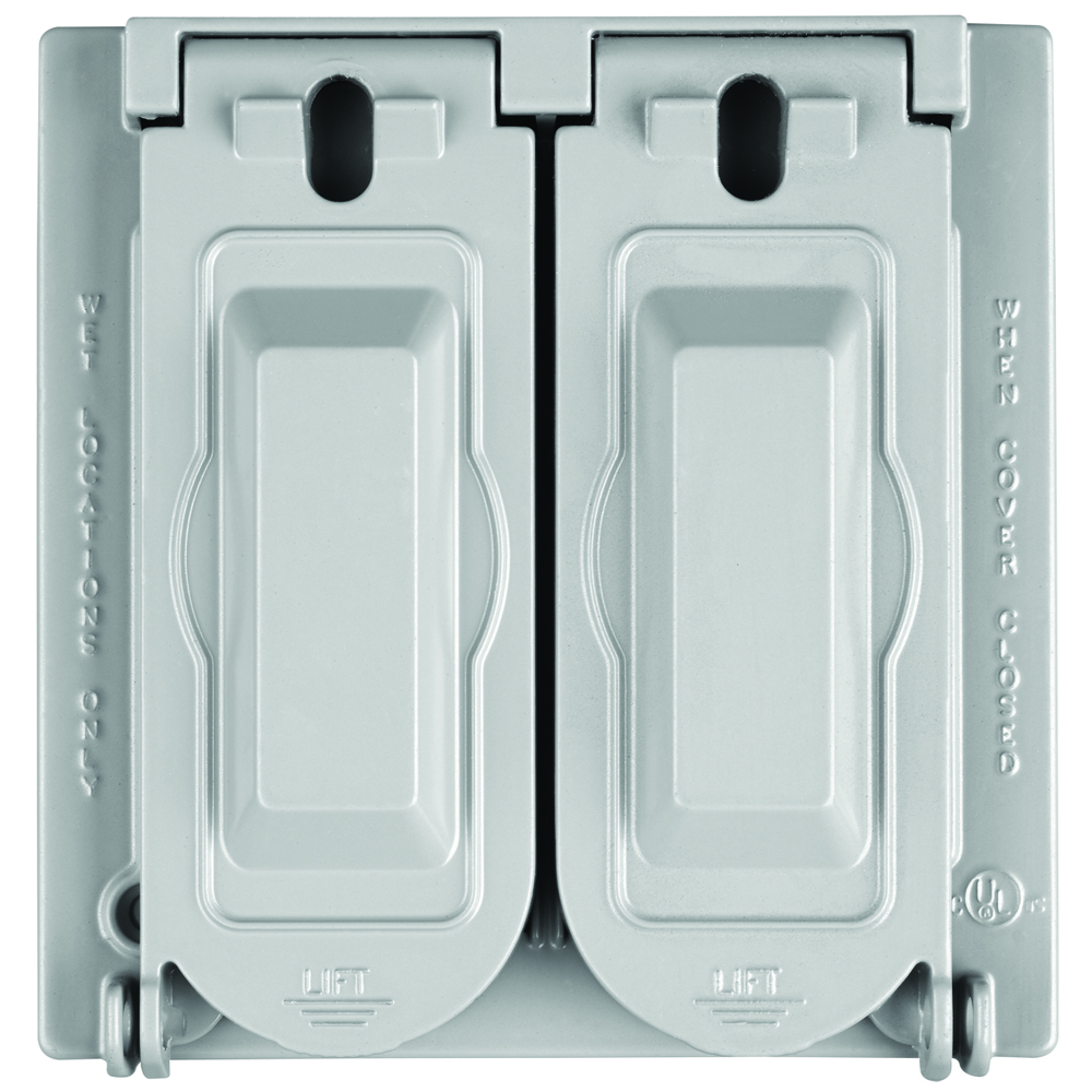CA2U2681G 2-Gang Universal Cast Weatherproof Cover, (2) Decorator/Duplex Receptacle/Toggle Switch, Gray