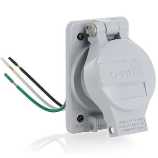 LNR96-1 Straight Blade Receptacle With Lid, 125 V AC, 15 A, 2 Poles, 3 Wires, Gray