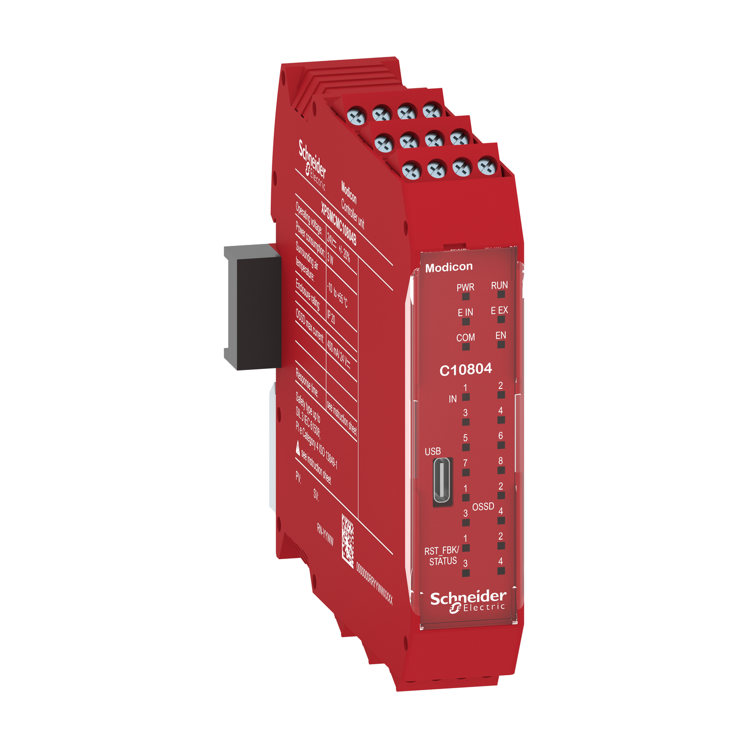 XPSMCMC10804B XPSMCM Controller CPU, 99 mm H x 22.5 mm W x 114.5 mm D, 24 V DC, 4NO Contact