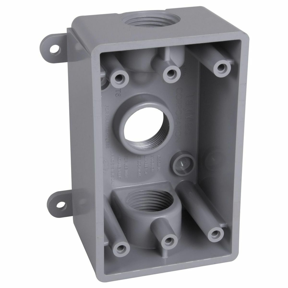 PSB37550GY Weatherproof Outlet Box, Plastic, 16.5 cu-in Capacity, 1 Gangs, 3 Outlets, 3 Knockouts, 3.81 in W x 2 in D x 4.6 in H