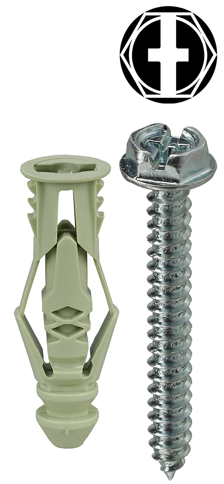 TG12KHXTP Hollow Triple Grip Wall Anchor Kit, 101 Pieces, Nylon